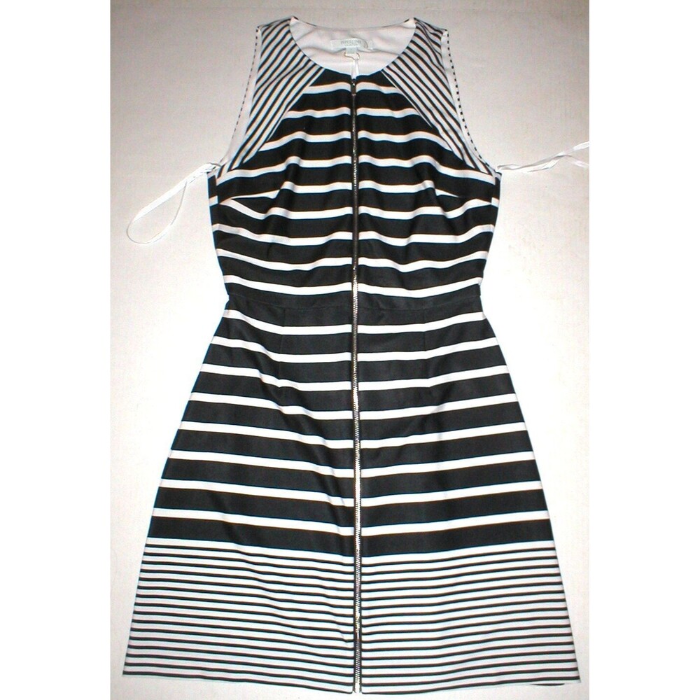 New Womens Piperlime Collection Dress Stripe Sleeveless Black White Zipper Small